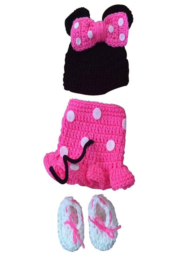 Jastore Photography Prop Baby Costume Cute Crochet Knitted Hat Cap Girl Boy Diaper Shoes Mouse (Pink) - Image 2